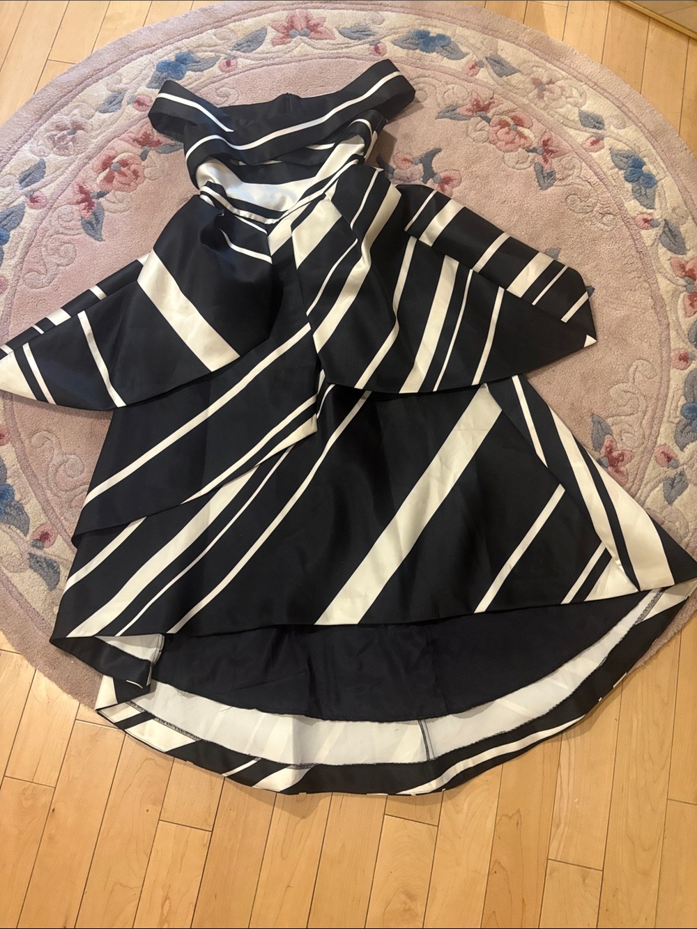 Black and White Striped Off-Shoulder Dress